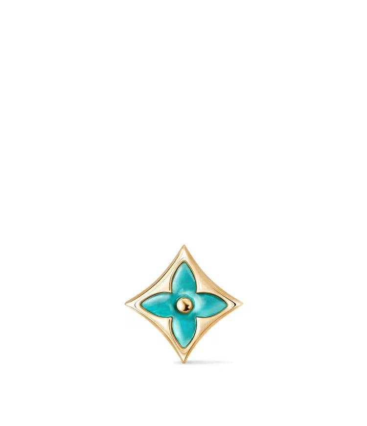 Color Blossom BB Star Ear Stud, Yellow Gold and Amazonite - Per Unit