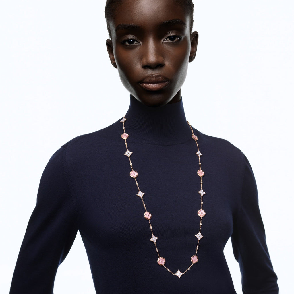 Color Blossom M Multi-Motif Long Necklace, Pink Gold, White and Pink Mother-of-Pearl and Diamonds