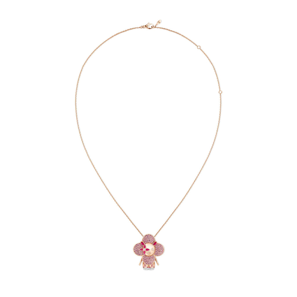 Vivienne Pig Pendant, Pink Gold, Lacquer, Diamonds & Colored Gemstones