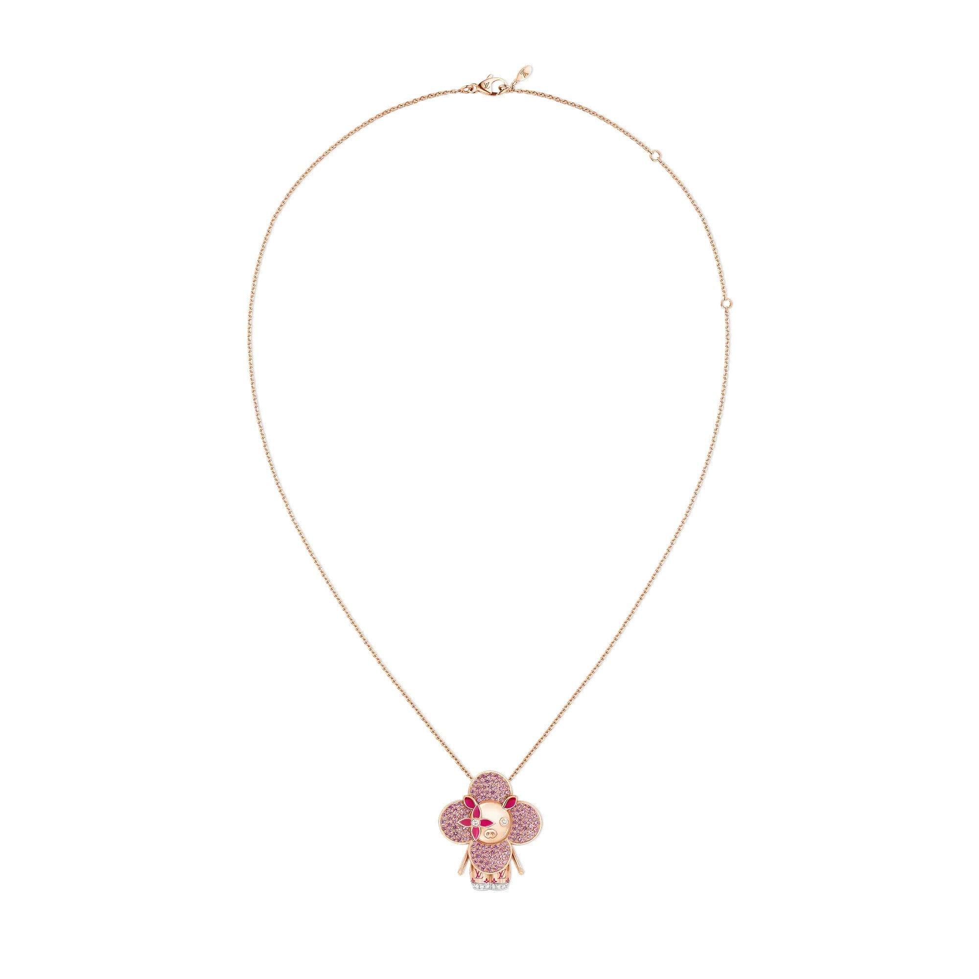 Vivienne Pig Pendant, Pink Gold, Lacquer, Diamonds & Colored Gemstones