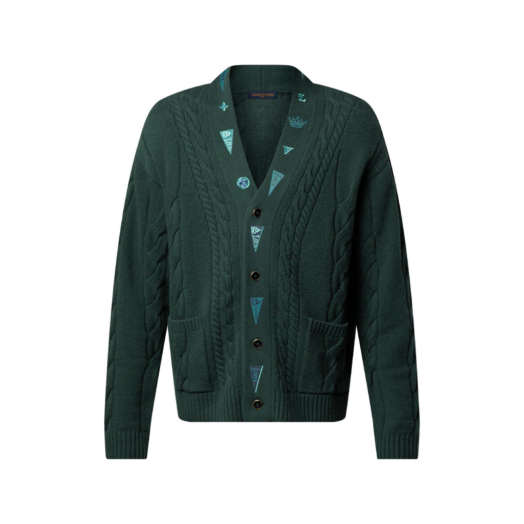 Embroidered Cable Knit Cardigan