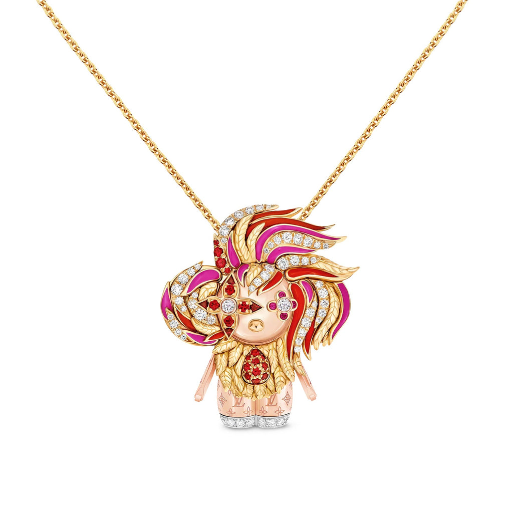 Vivienne Rooster Pendant, 3 Golds, Lacquer, Diamonds & Colored Gemstones