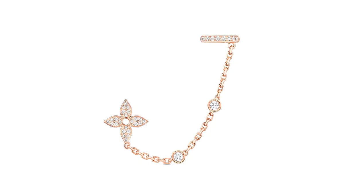 Idylle Blossom Mono Chain Earrings, Pink Gold And Diamonds - Per Unit