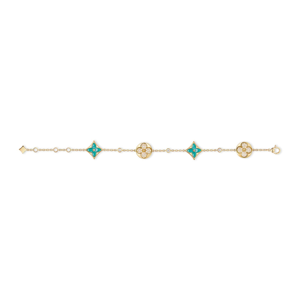 Color Blossom BB Star and Sun Multi-Motif Bracelet, Yellow Gold, Amazonite and Diamonds
