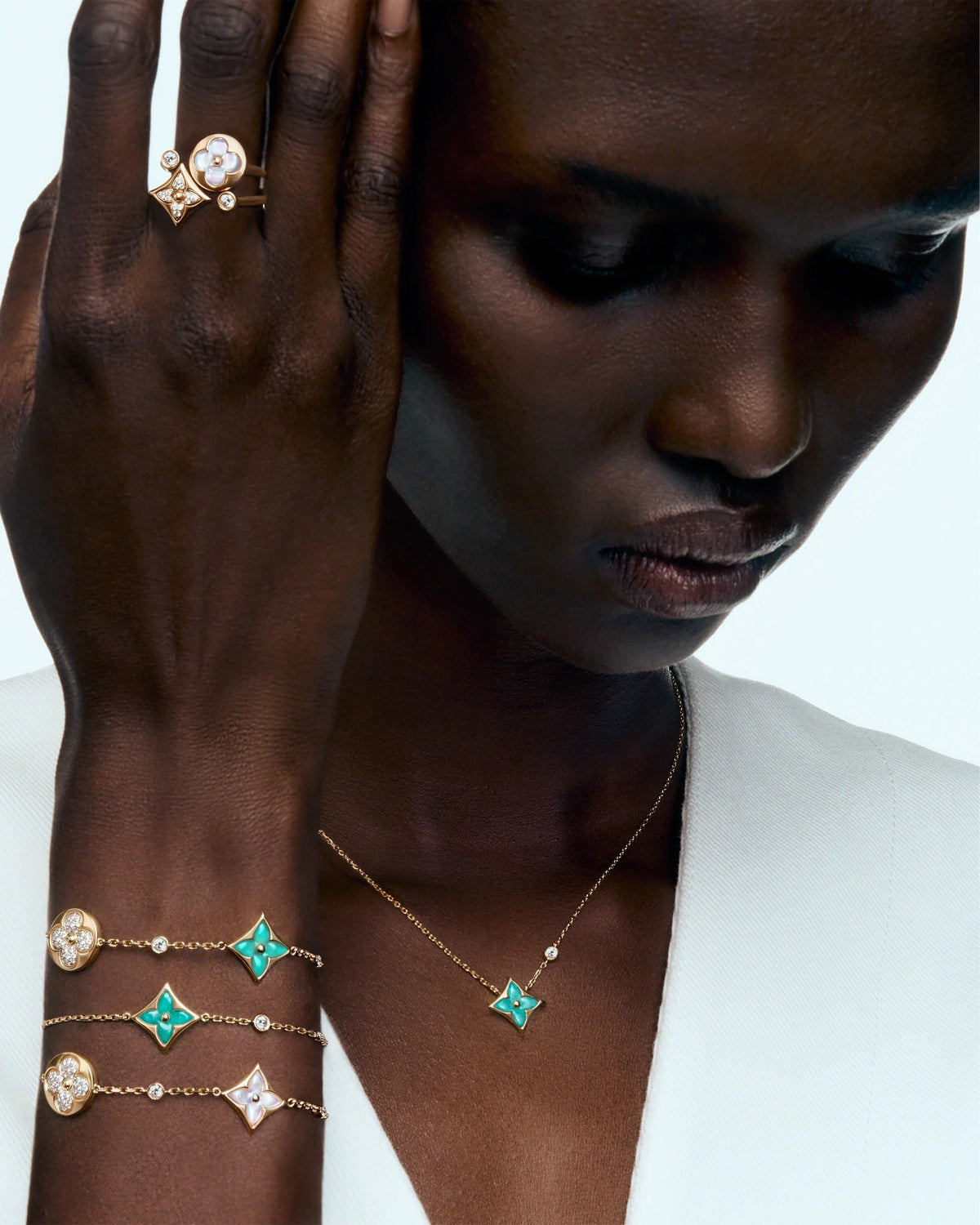 Color Blossom BB Star and Sun Multi-Motif Bracelet, Pink Gold, White Mother-of-Pearl and Diamonds