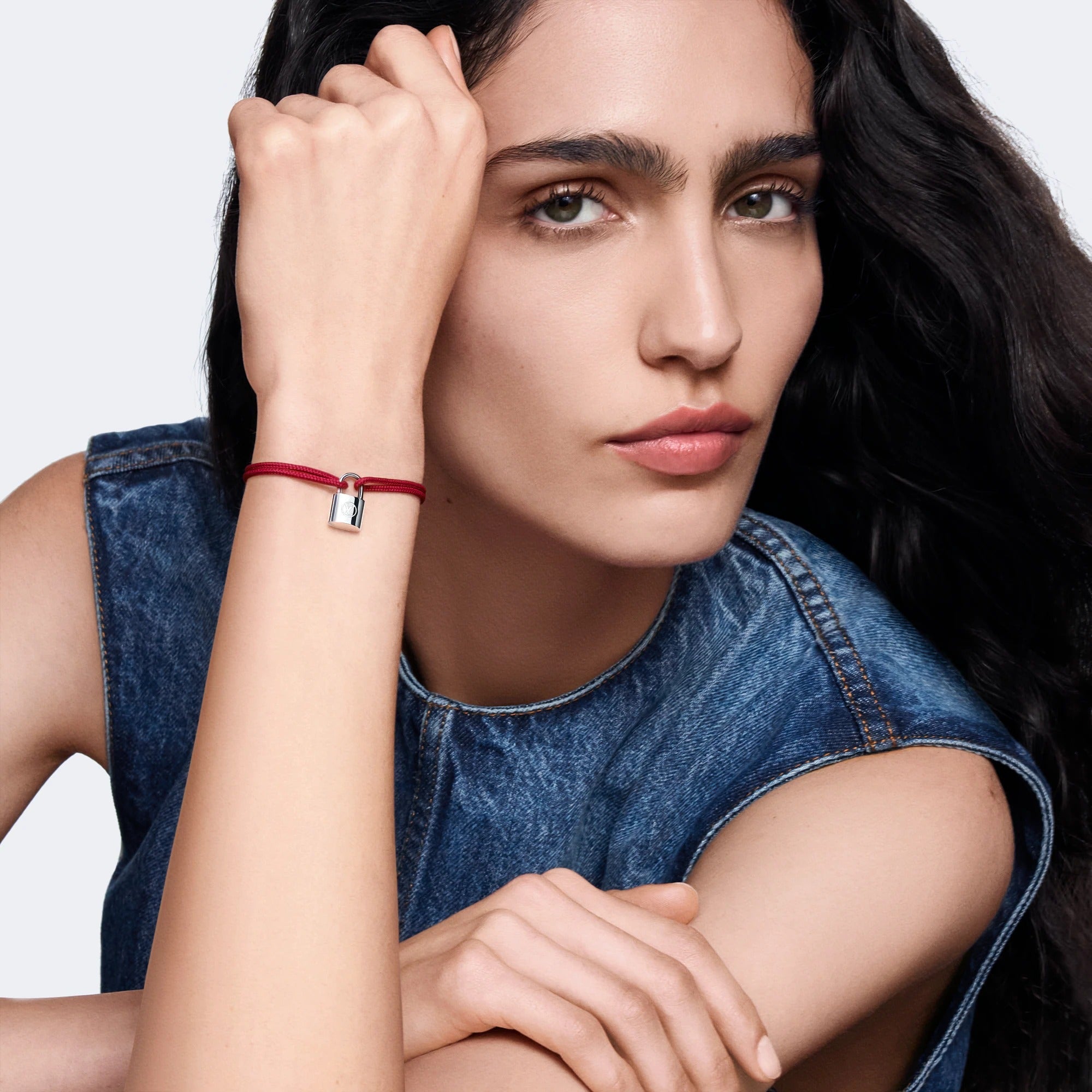 Silver Lockit Bracelet, Sterling Silver and Red Polyester Cord