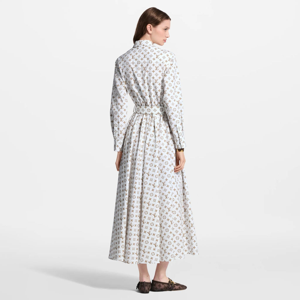 Woven Monogram Print Shirt Dress