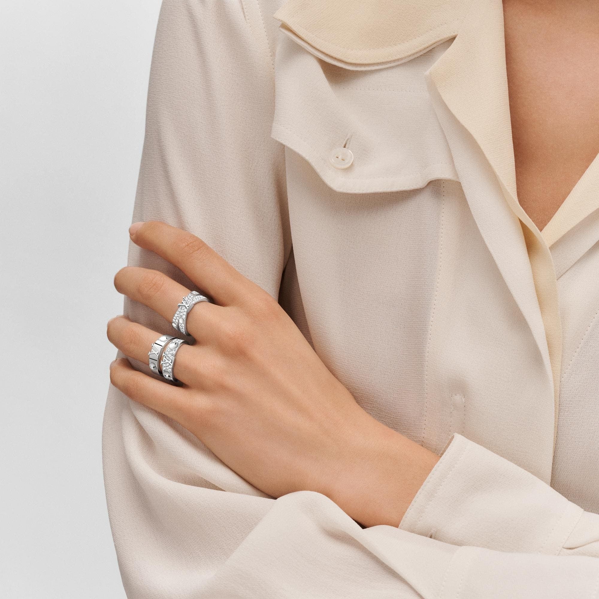 Empreinte Double Ring, White Gold and Diamonds