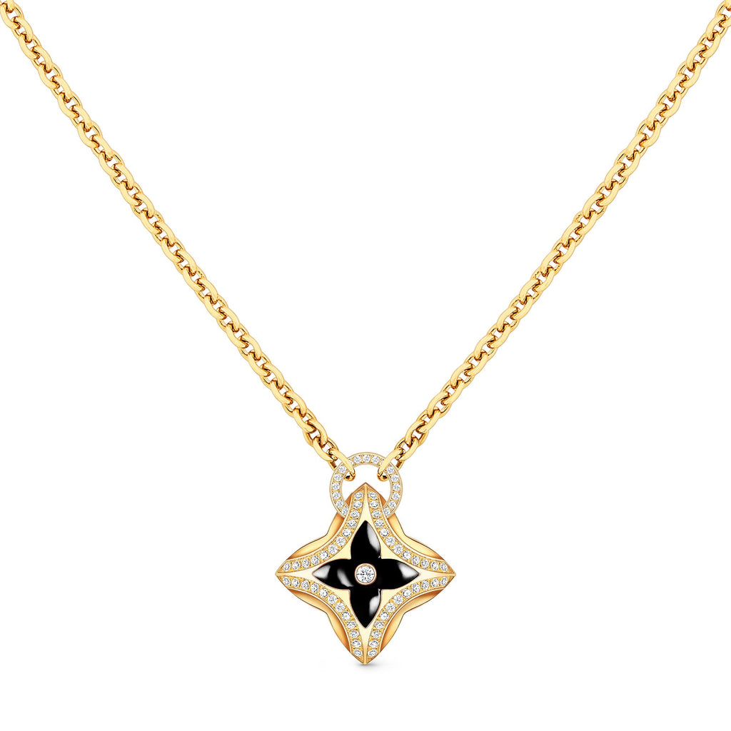 Ever Blossom Pendant, Yellow Gold, Onyx & Diamonds