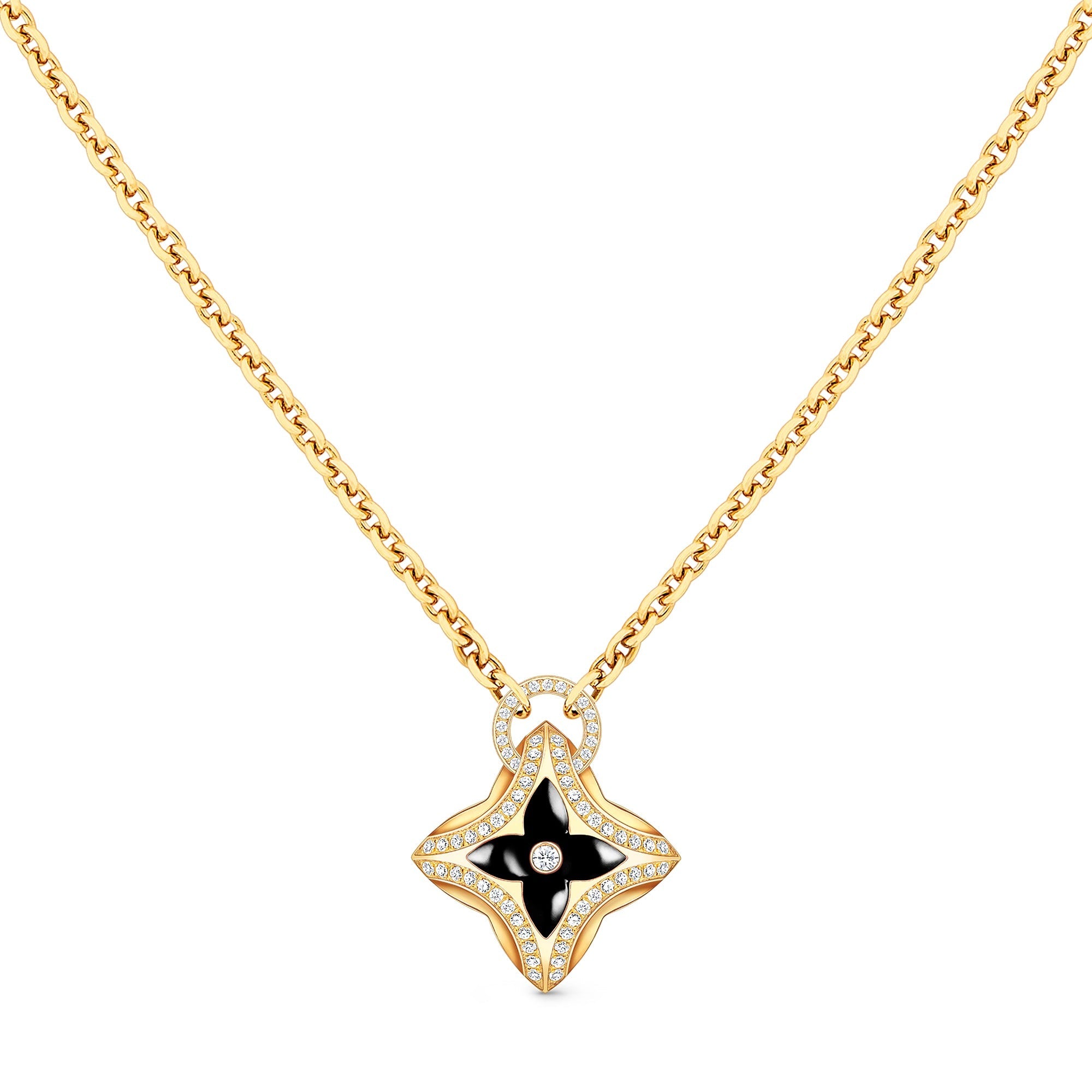 Ever Blossom Pendant, Yellow Gold, Onyx & Diamonds