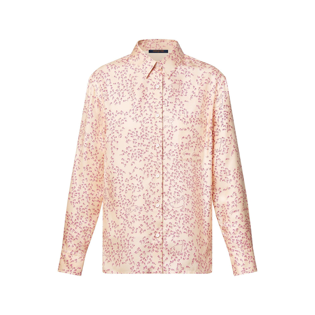 Cat-and-Mouse Print Silk Shirt
