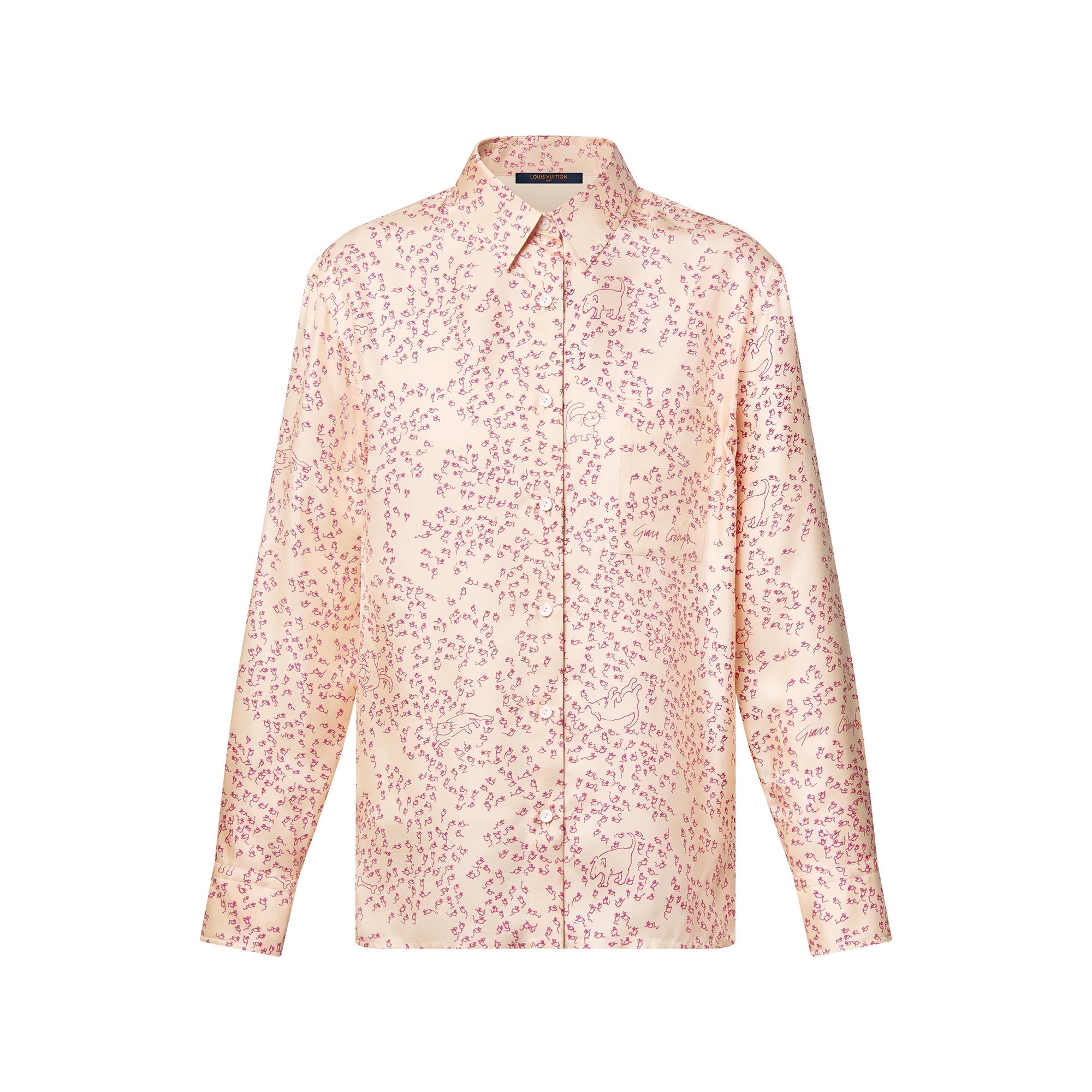 Cat-and-Mouse Print Silk Shirt