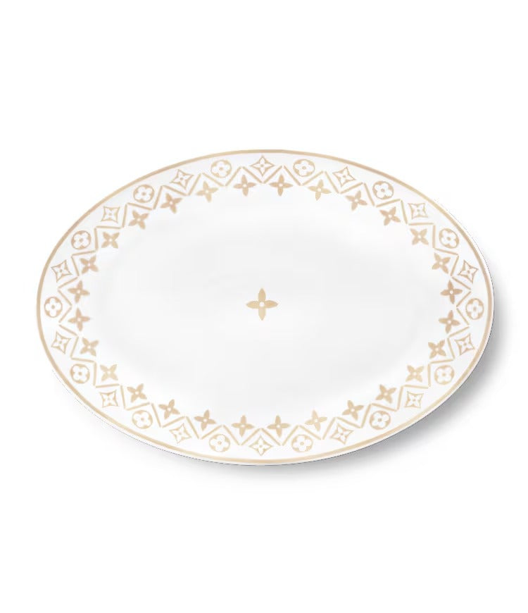 Oval Plate Monogram Flower Tile