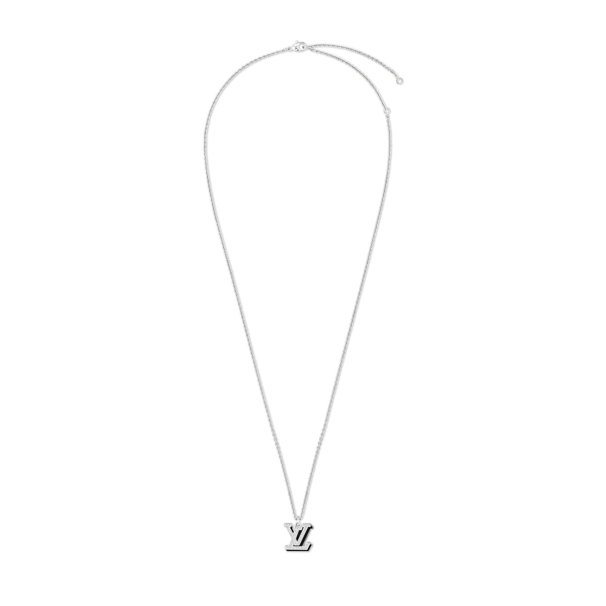 LV Medium Pendant, White Gold, Diamonds and Black Lacquer