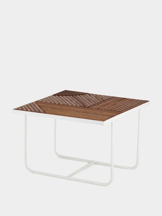 Tablua Brown Textured Wood Coffee Table with White Metal Frame