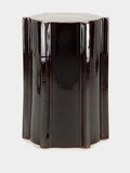 Tablua Dark Brown Glazed Stoneware Side Table with Vertical Ridges