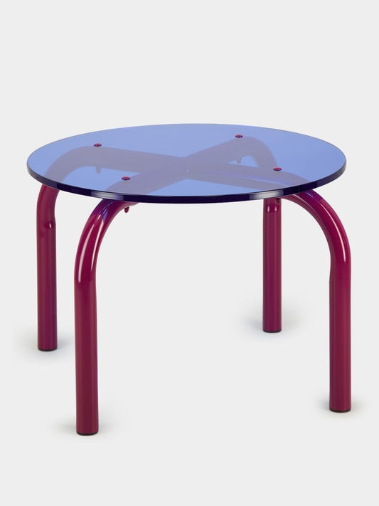 Tablua Round Blue Acrylic Coffee Table with Purple Curved Legs