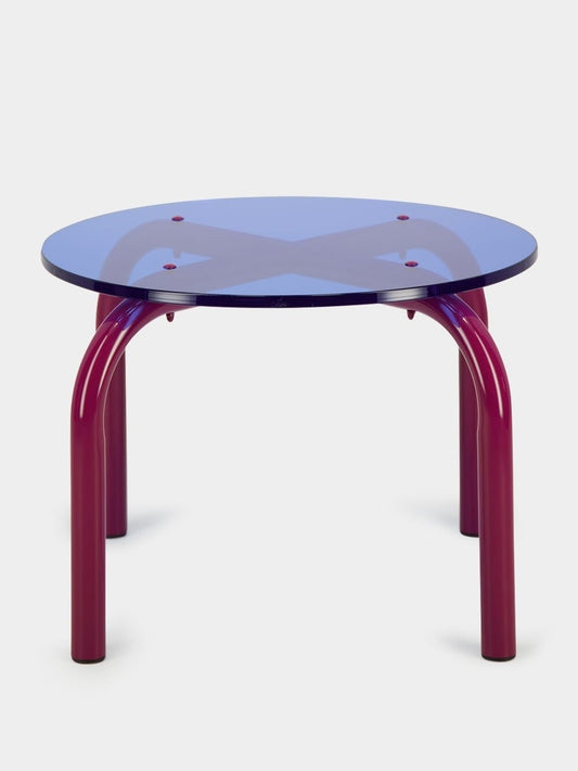 Tablua Round Blue Acrylic Coffee Table with Purple Curved Legs