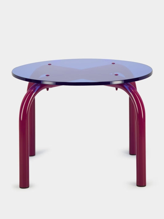Tablua Round Blue Acrylic Coffee Table with Purple Curved Legs