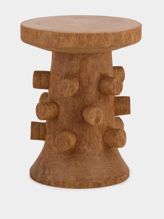 Tablua Round Cognac Wood Side Table with Sculpted Pedestal Base