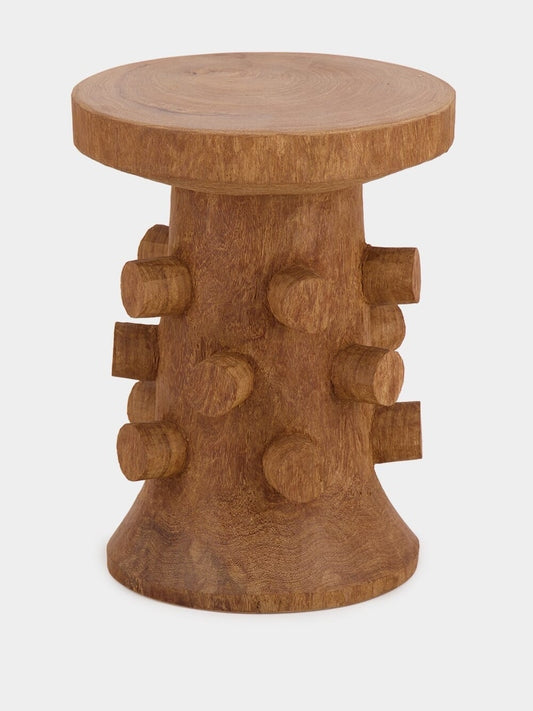 Tablua Round Cognac Wood Side Table with Sculpted Pedestal Base