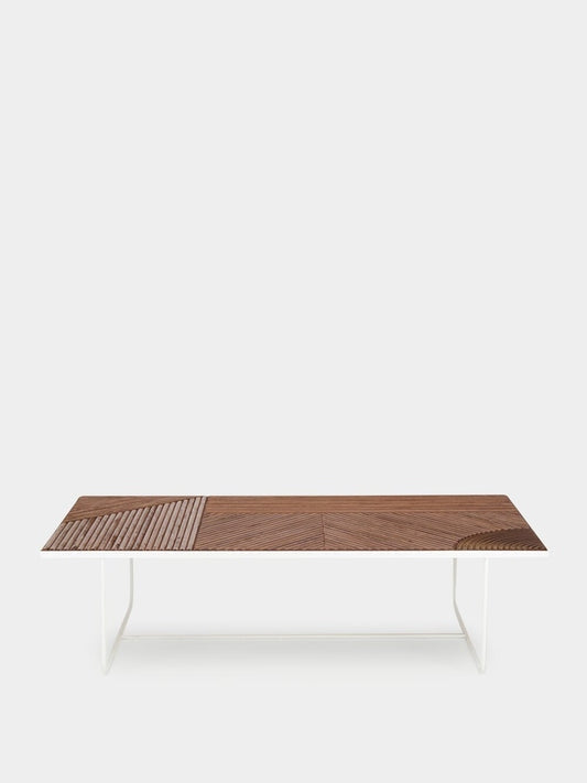 Tablua Brown Wood Coffee Table with White Metal Base