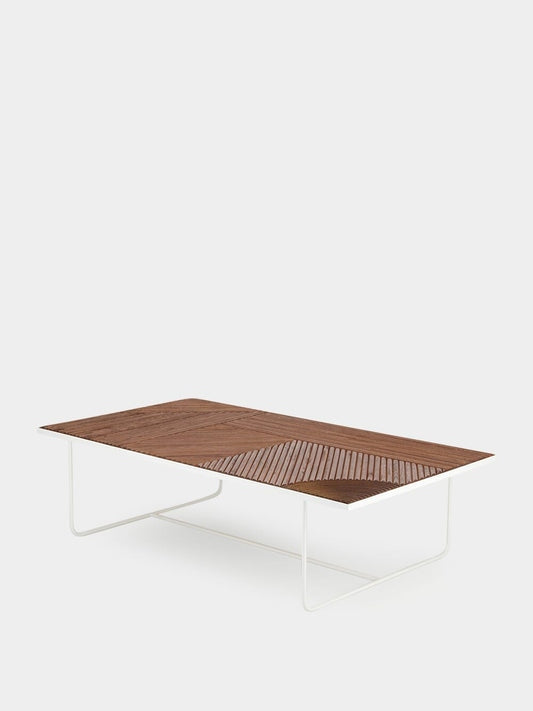 Tablua Brown Wood Coffee Table with White Metal Base
