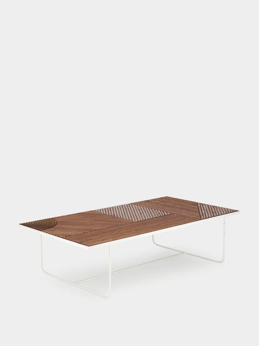Tablua Brown Wood Coffee Table with White Metal Base