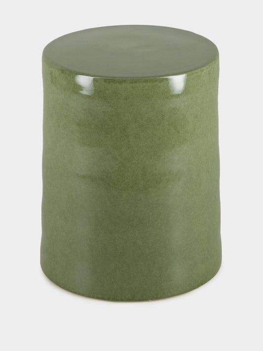 Tablua Green Earthenware Cylindrical Side Table Stool