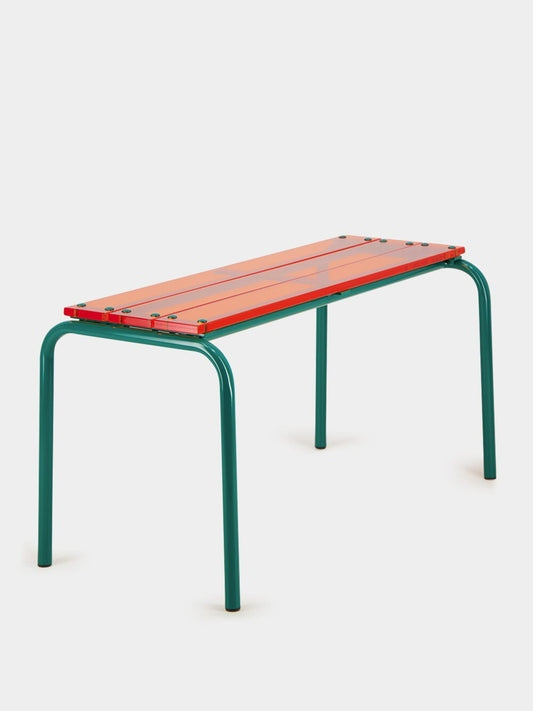 Tablua Orange Acrylic Glass Slat Bench with Peacock Blue Frame