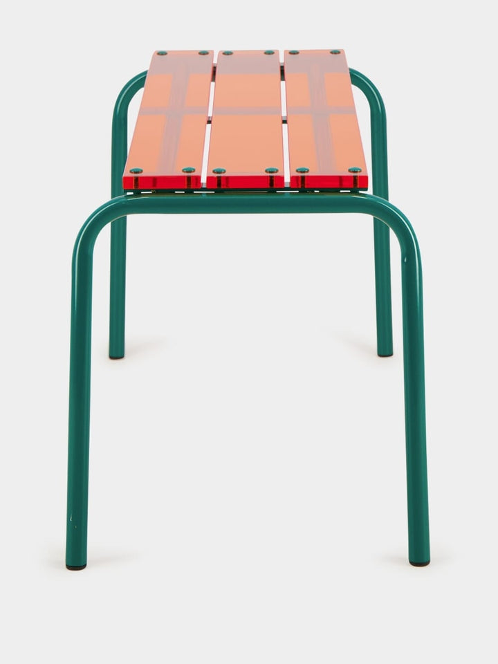 Tablua Orange Acrylic Glass Slat Bench with Peacock Blue Frame