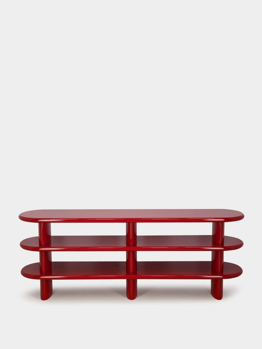 Tablua Red Lacquered Wood Open Shelf Sideboard