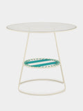 Tablua Round Glass Side Table with Decorative Fabric Shelf