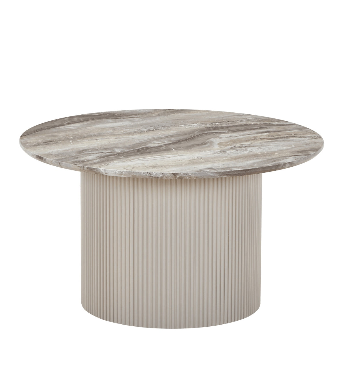 Tablua Round Marble Print Coffee Table with Fluted Column Base