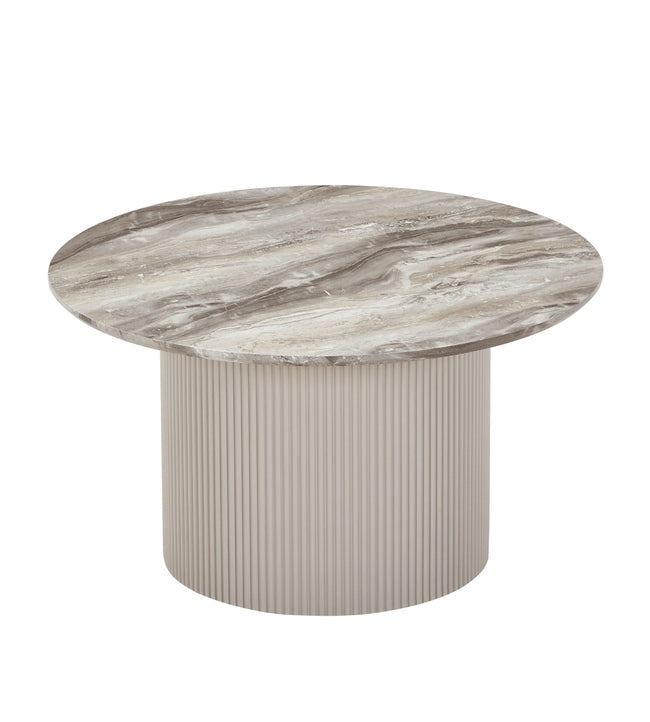 Tablua Round Marble Print Coffee Table with Fluted Column Base