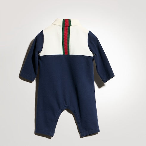 Baby cotton one-piece with Web - dark blue and ivory