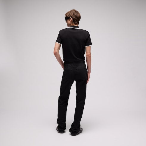 Cotton piquet polo shirt with embroidery - black