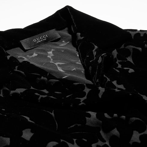 Floral devoré velour shirt - black