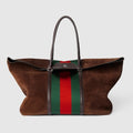 Medium duffle bag with Web - brown suede