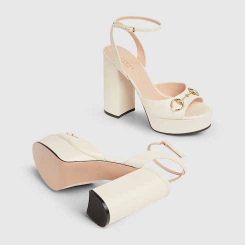Women's Horsebit platform sandal - white leather