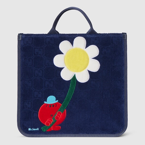 Children's GG tote bag with embroidery - dark blue GG terrycloth
