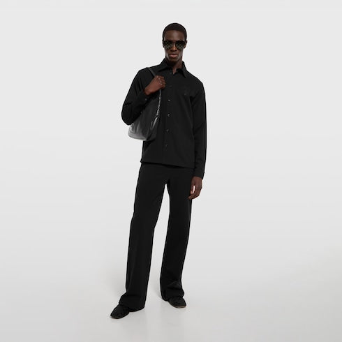 Cotton piquet shirt with embroidery - black