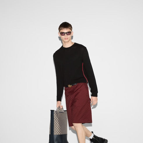 Cashmere sweater with Web intarsia - black