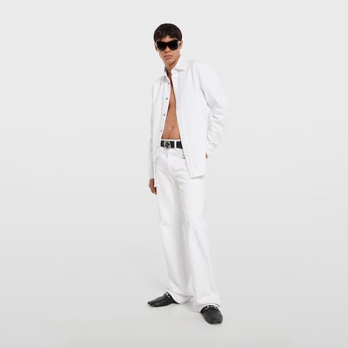 Washed certified cotton denim shirt - white