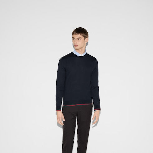 Wool knit sweater with Web - dark blue