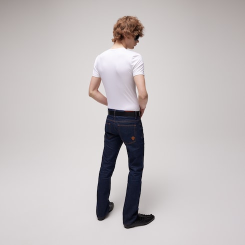 Cotton denim pants with embroidery - blue