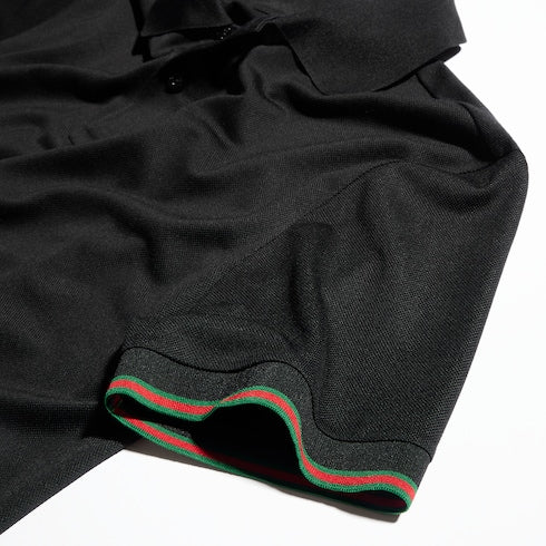 Silk jersey polo shirt with Web - black