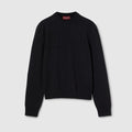Knit cotton wool sweater with intarsia - black