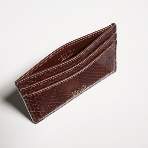 Lira python card case - dark brown
