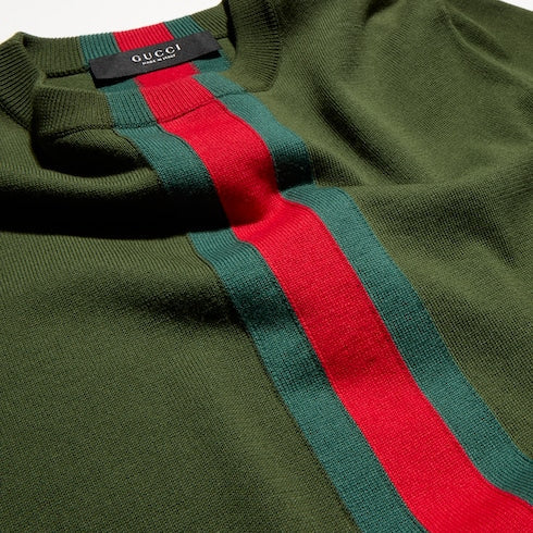 Knit cotton T-shirt with Web intarsia - green